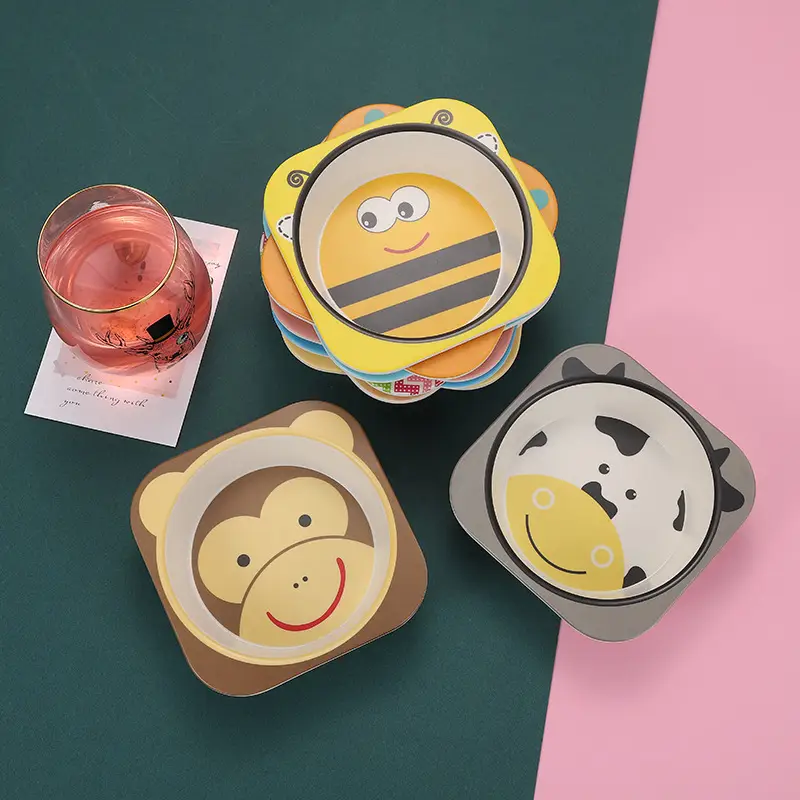 Cute Cartoon Bamboo Bowl for Kids 14cm Square - Image 13
