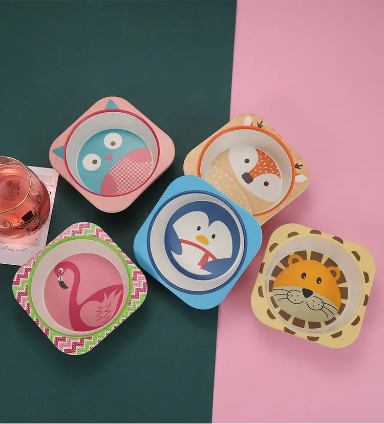 Cute Cartoon Bamboo Bowl for Kids 14cm Square — feature 11