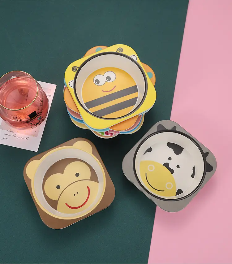 Cute Cartoon Bamboo Bowl for Kids 14cm Square — feature 12