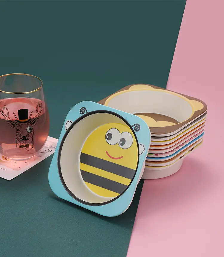 Cute Cartoon Bamboo Bowl for Kids 14cm Square — feature 13