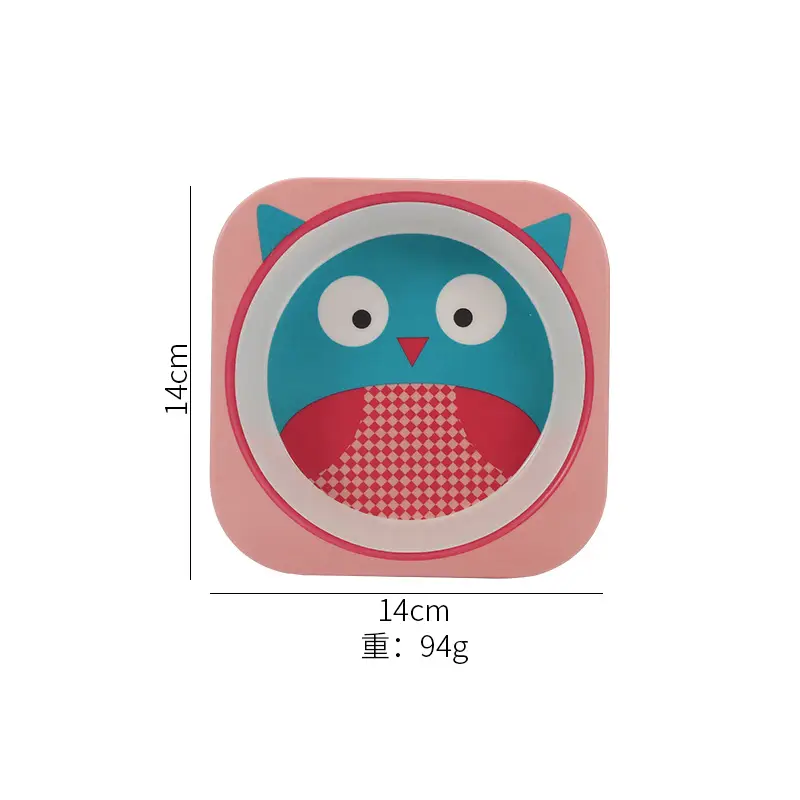 Cute Cartoon Bamboo Bowl for Kids 14cm Square - Image 3