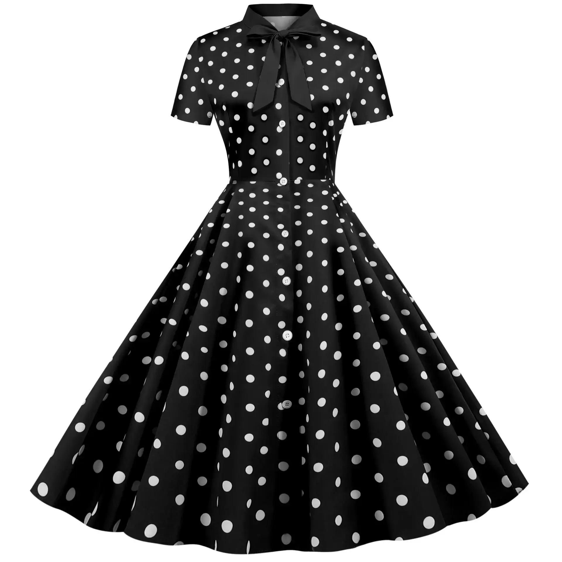 Black Striped Hepburn Style Dress for Women - Image 8