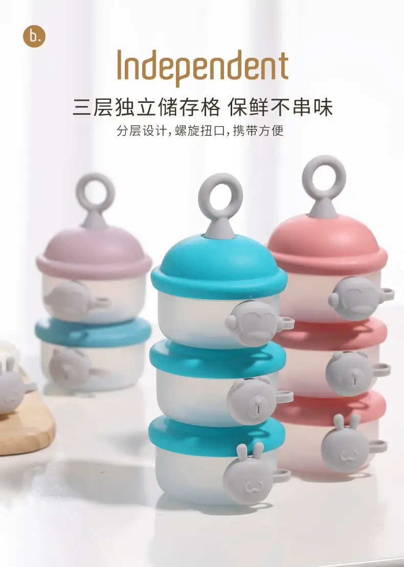 Portable Milk Powder Box for Babies, 3-Layer Side Opening, Blue & Pink — feature 10