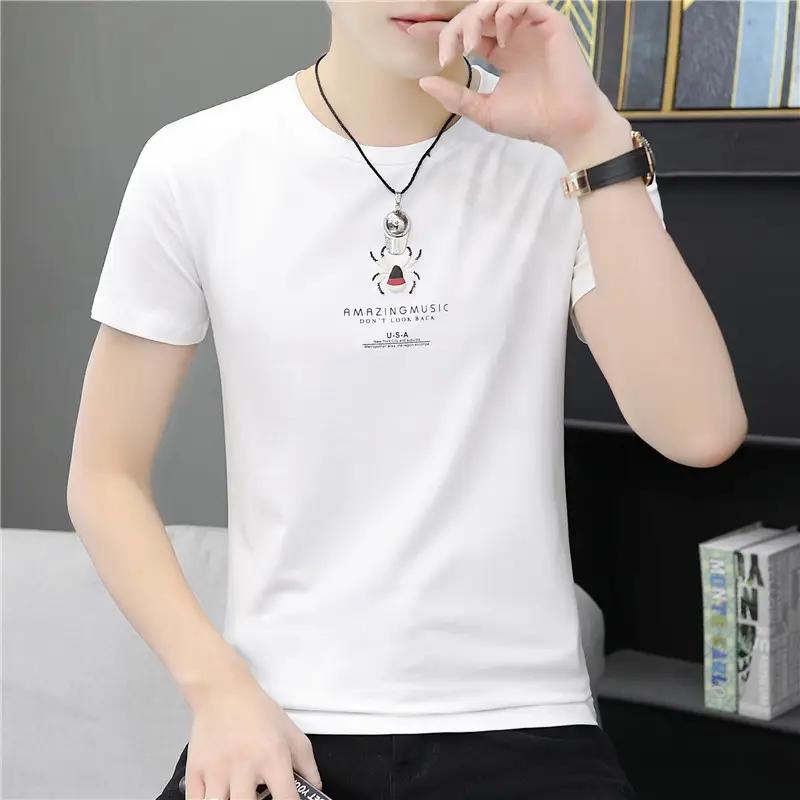 Men Cotton Round Neck T-Shirt Grey Black Wholesale