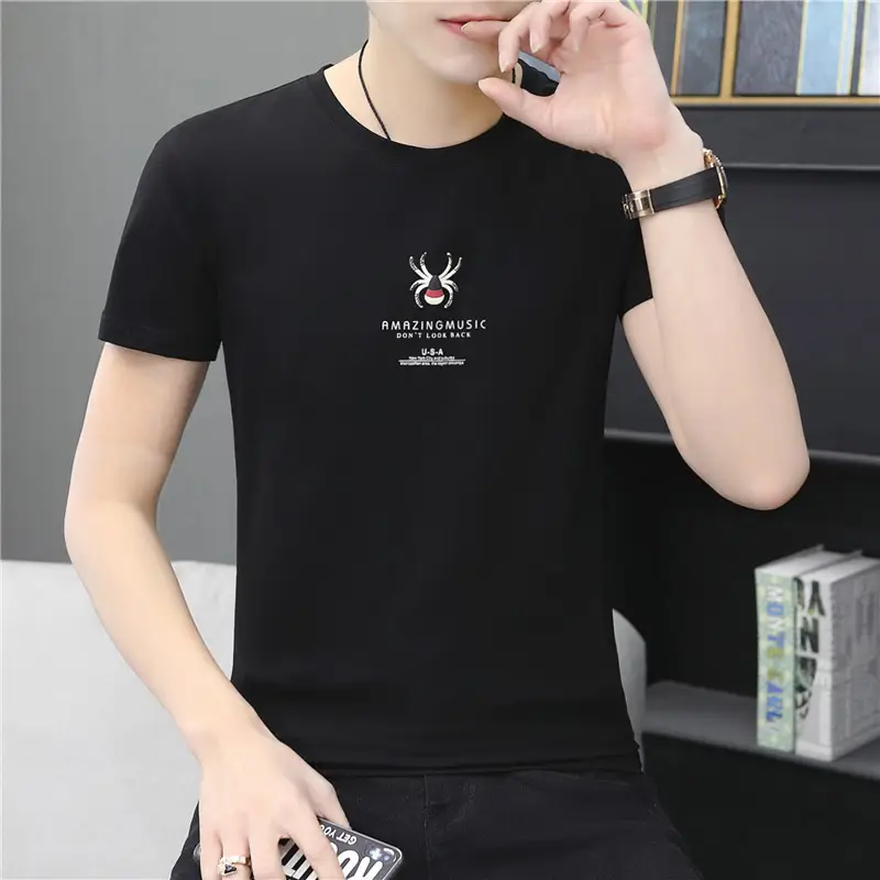 Men Cotton Round Neck T-Shirt Grey Black Wholesale