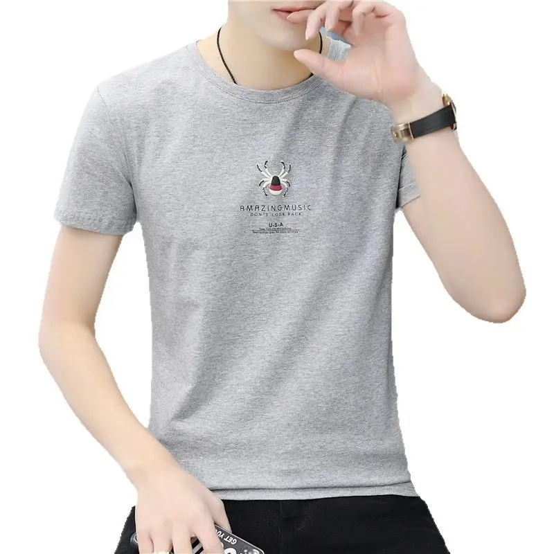 Men Cotton Round Neck T-Shirt Grey Black Wholesale