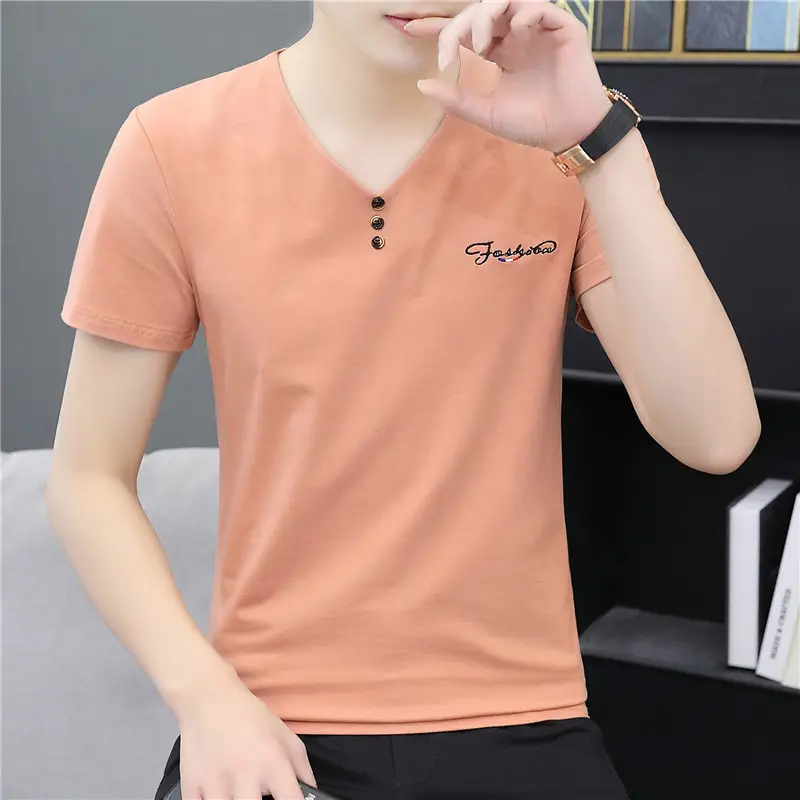 Men Cotton V Neck T-Shirt White Casual