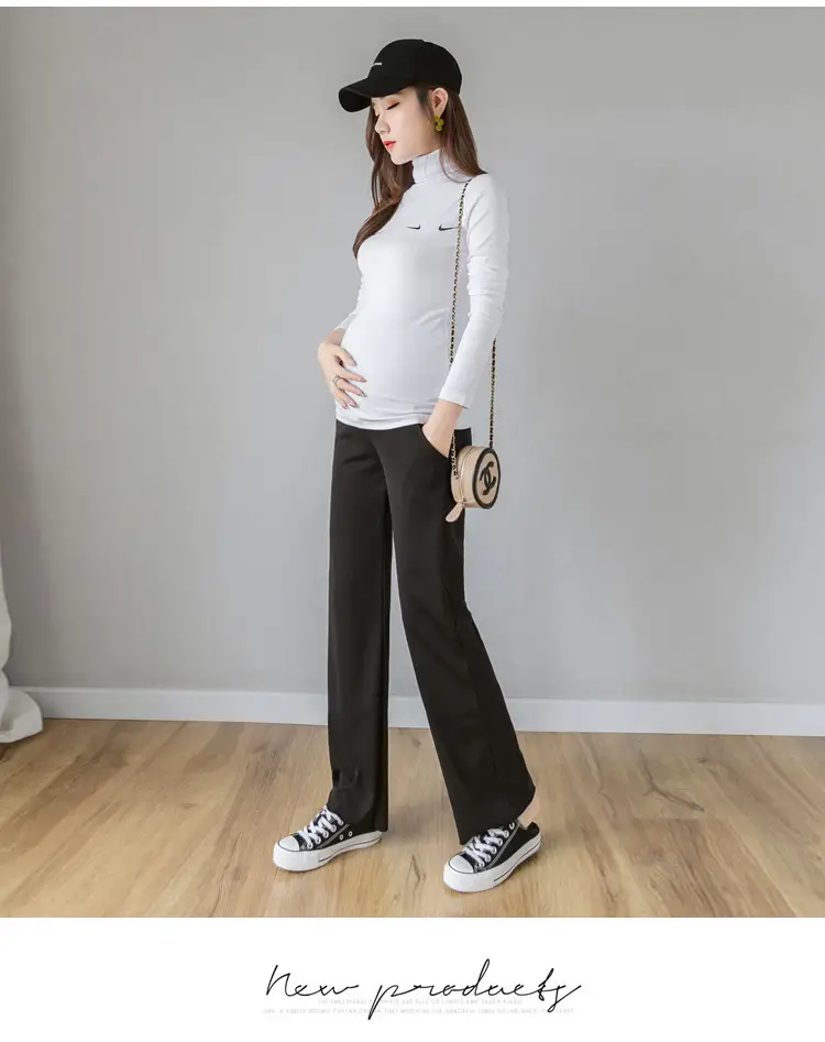 Maternity Wide Leg Pants Black Loose Fit — feature 10