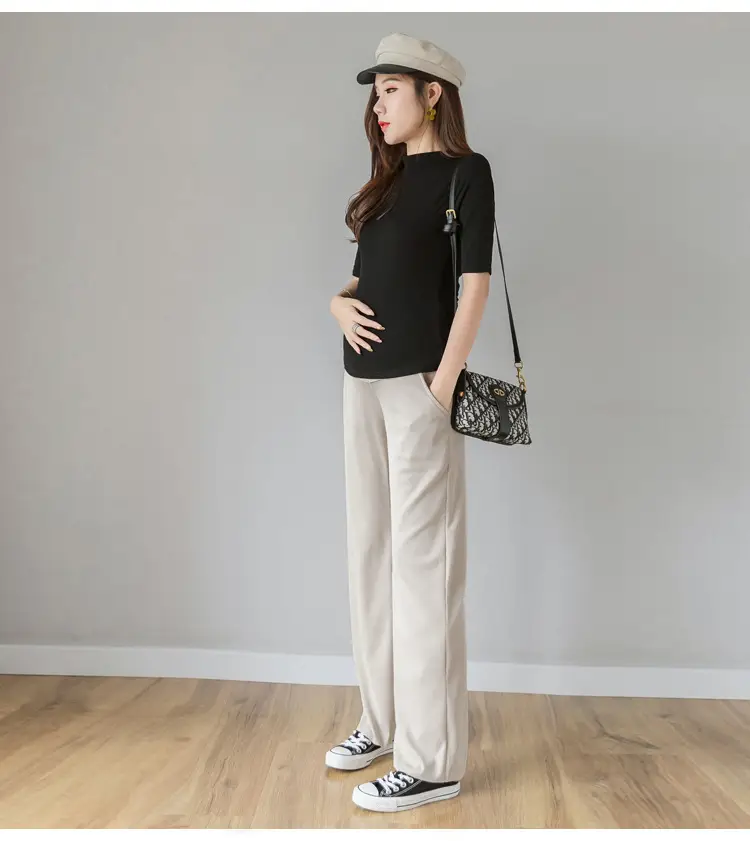 Maternity Wide Leg Pants Black Loose Fit — feature 25