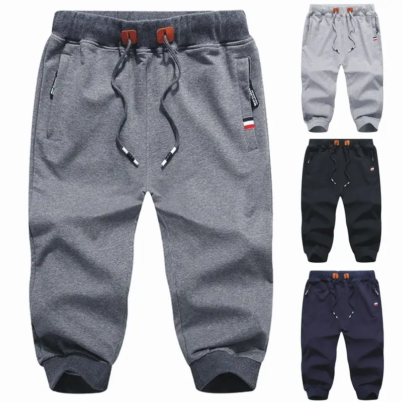 Men Grey Cropped Sweatpants with Zip Pockets - Image 5