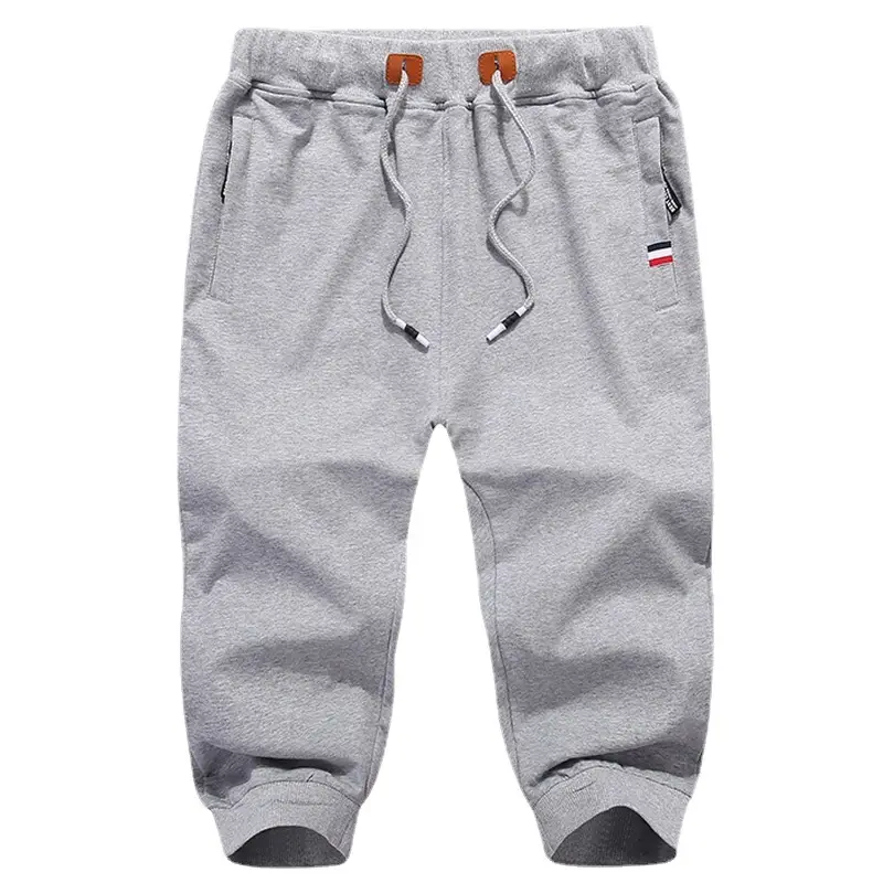 Men Grey Cropped Sweatpants with Zip Pockets - Image 9