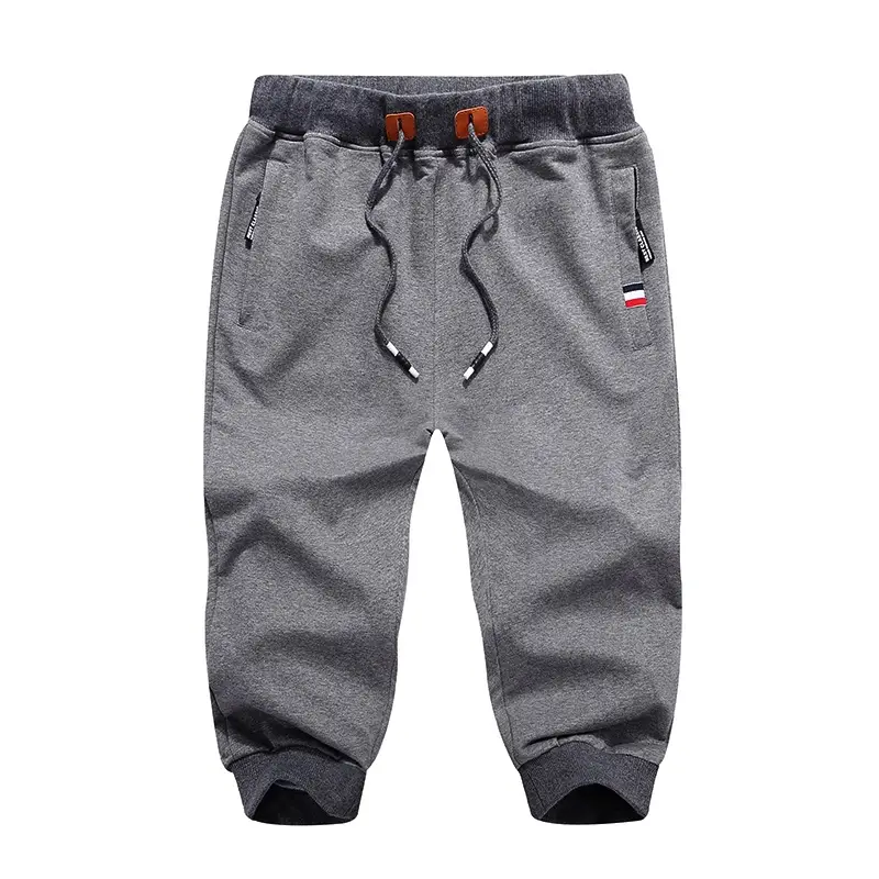 Men Grey Cropped Sweatpants with Zip Pockets - Image 3