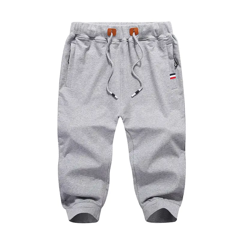 Men Grey Cropped Sweatpants with Zip Pockets - Image 4