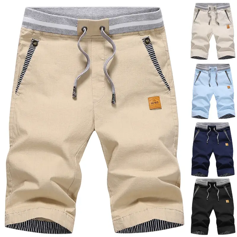 Men's Elastic Waist Casual Shorts Beige Blue Black - Image 6