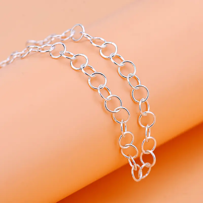 S925 Sterling Silver Circle Chain Bracelet Anklet Necklace - Image 3
