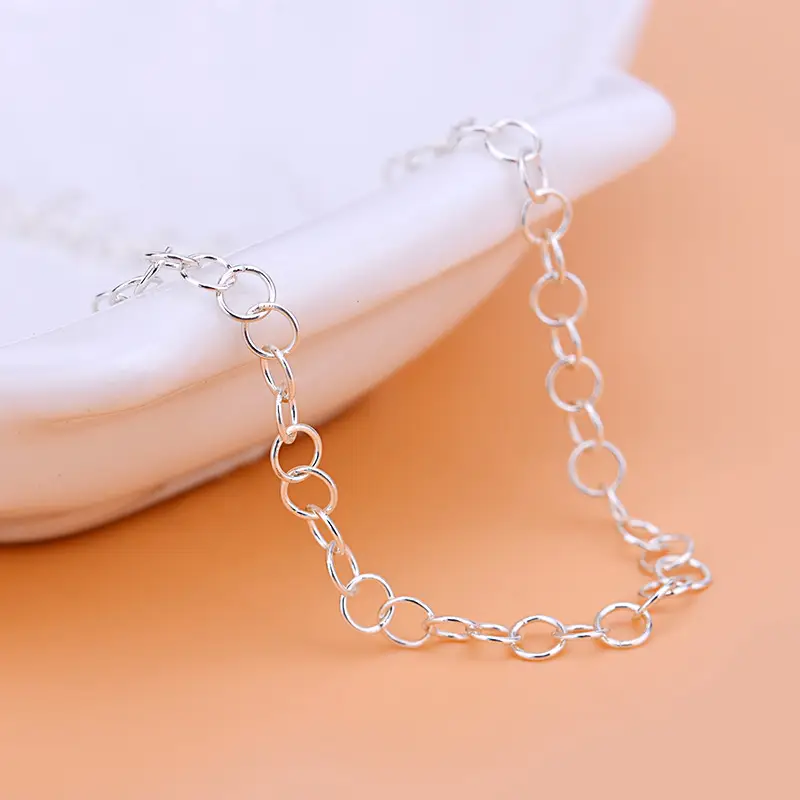 S925 Sterling Silver Circle Chain Bracelet Anklet Necklace - Image 4