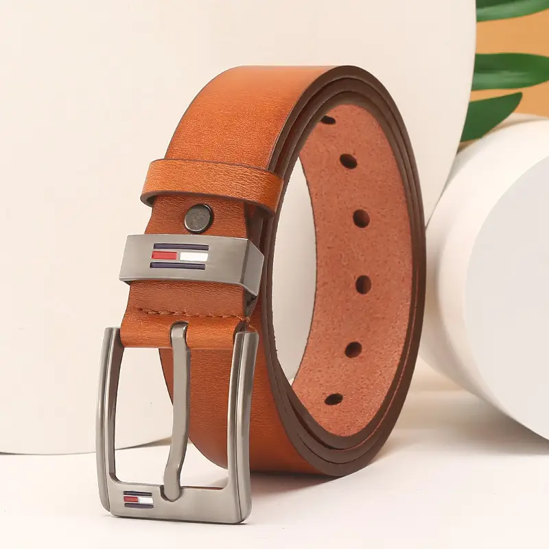 Men's Brown Leather Belt with Silver Buckle - Image 8