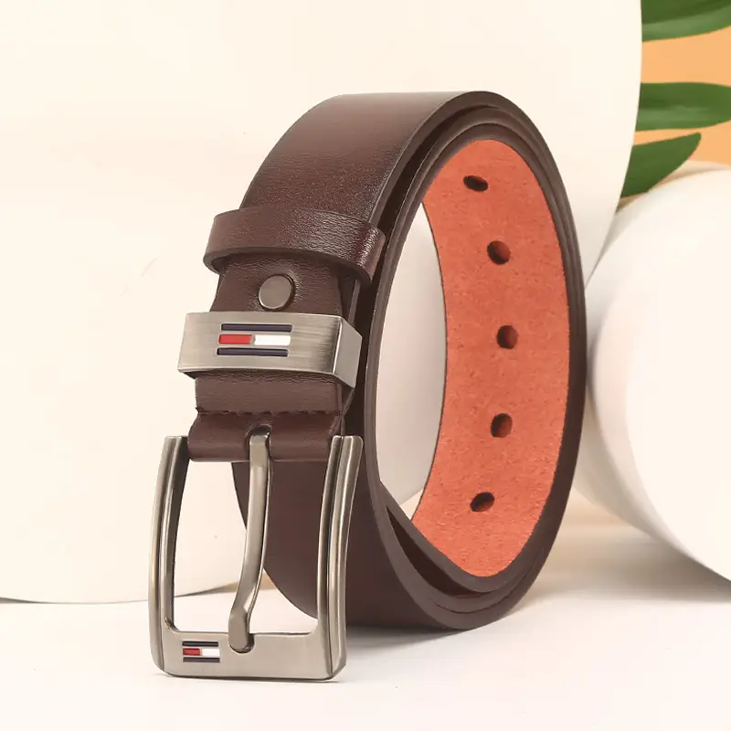 Men's Brown Leather Belt with Silver Buckle - Image 3