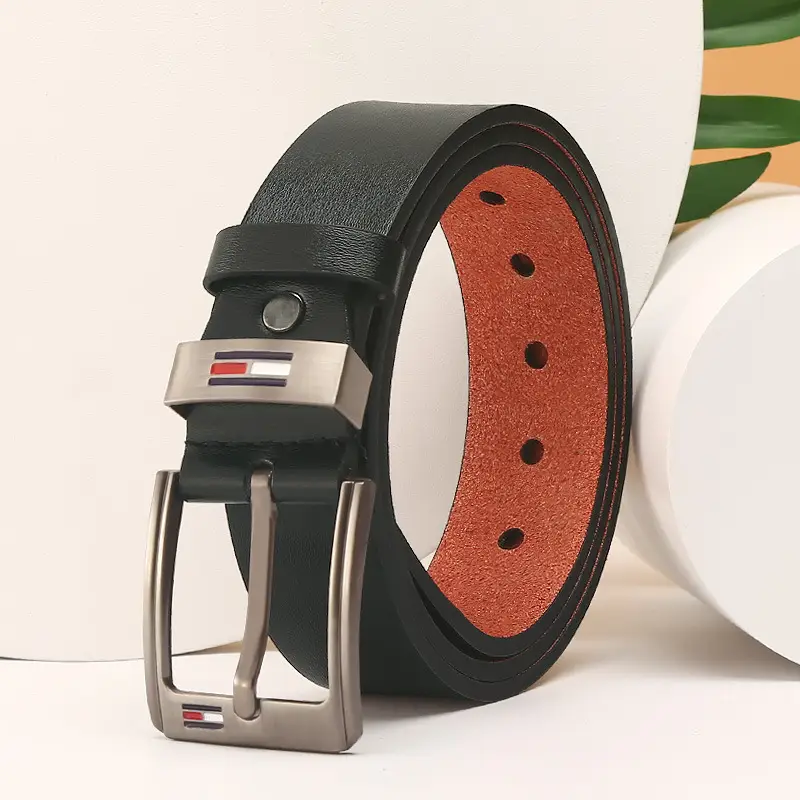 Men's Brown Leather Belt with Silver Buckle - Image 1