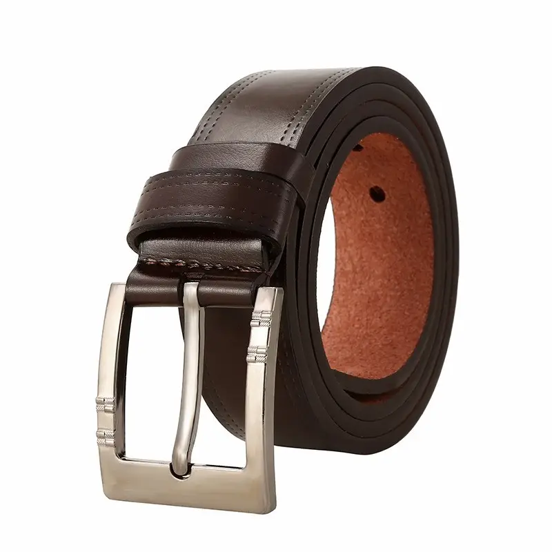 Men's Brown Leather Belt with Silver Buckle - Image 5
