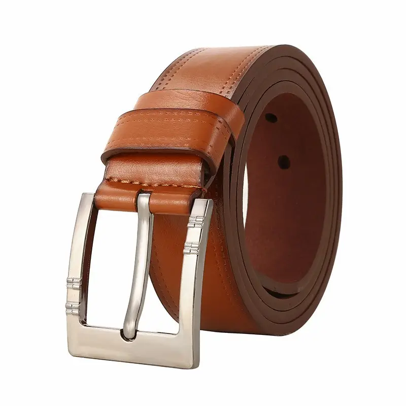Men's Brown Leather Belt with Silver Buckle - Image 6