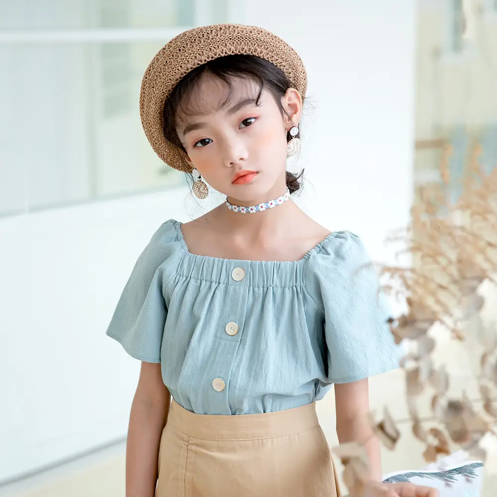 Girls Cotton Button Top 2025 Single Breasted 180g