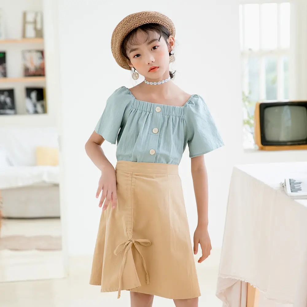 Girls Cotton Button Top 2025 Single Breasted 180g