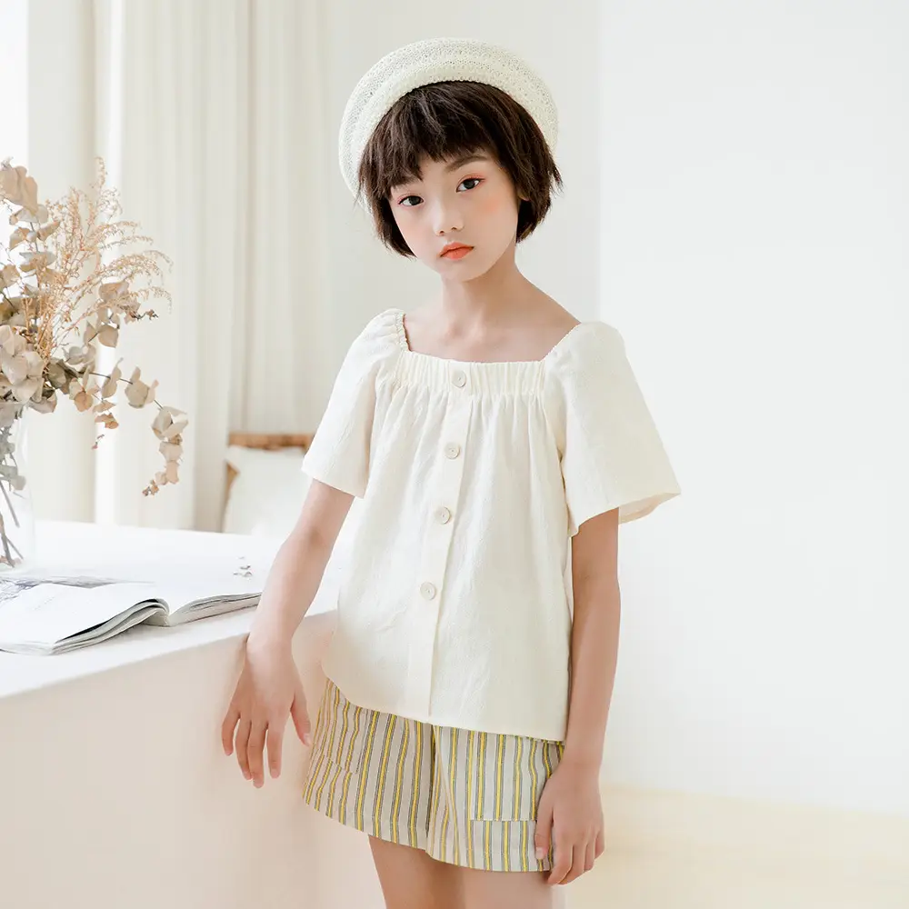 Girls Cotton Button Top 2025 Single Breasted 180g