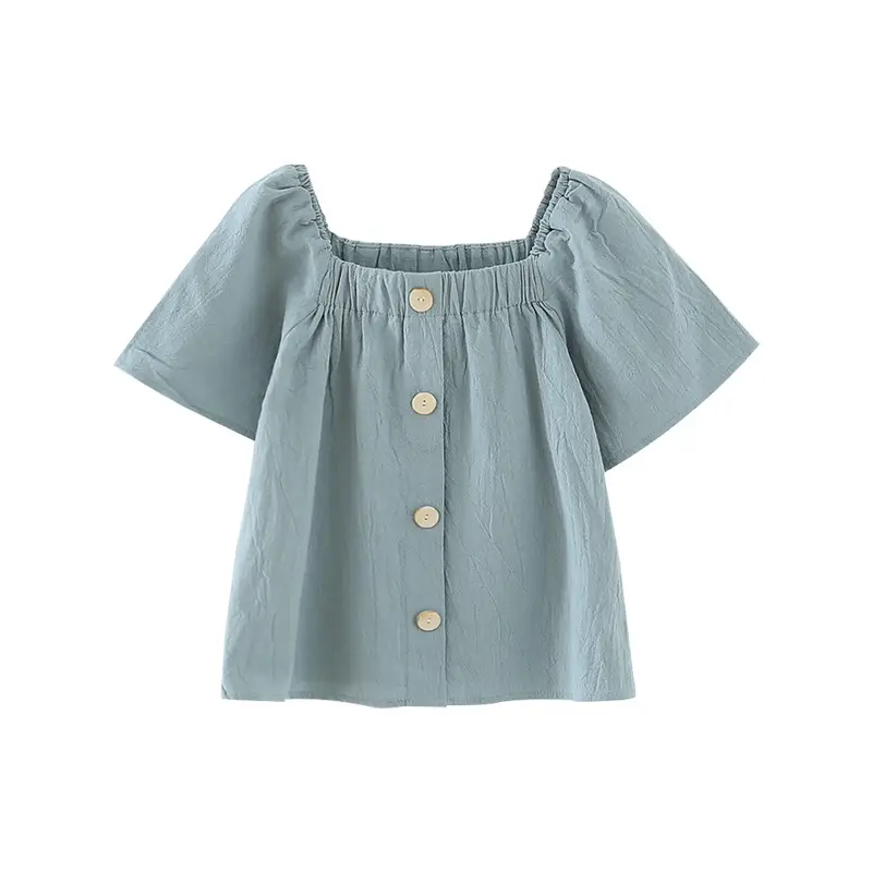 Girls Cotton Button Top 2025 Single Breasted 180g