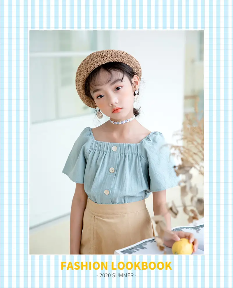 Girls Cotton Button Top 2025 Single Breasted 180g — feature 1