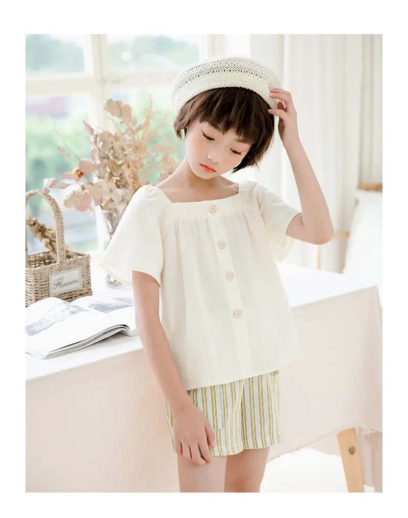 Girls Cotton Button Top 2025 Single Breasted 180g — feature 11
