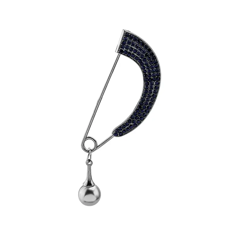 Curved Pearl Brooch Pin with Full Diamond Design - Image 8