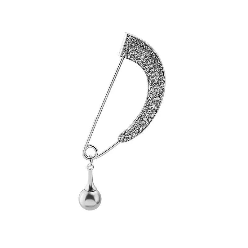 Curved Pearl Brooch Pin with Full Diamond Design - Image 2