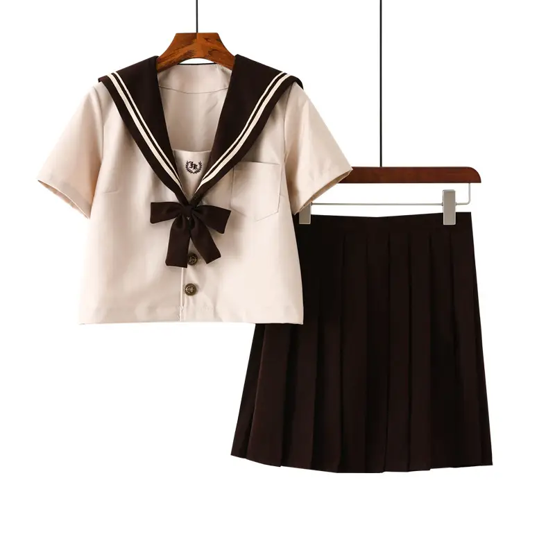 Japanese Style Sailor Suit Girl Skirt New Milk Tea