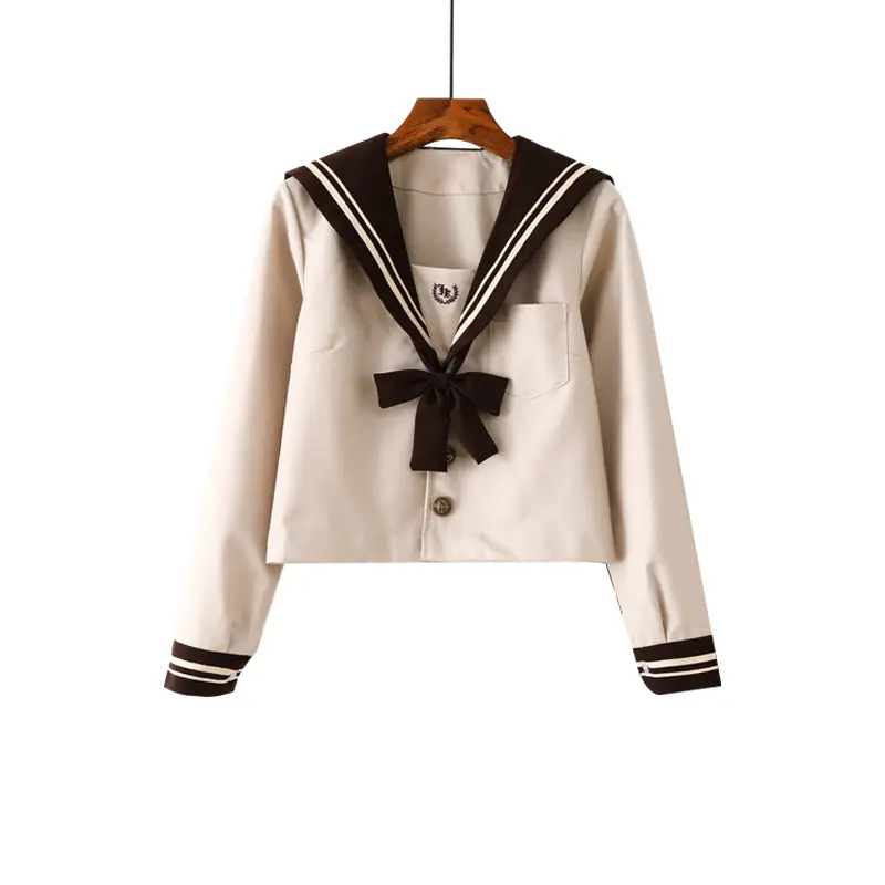 Japanese Style Sailor Suit Girl Skirt New Milk Tea