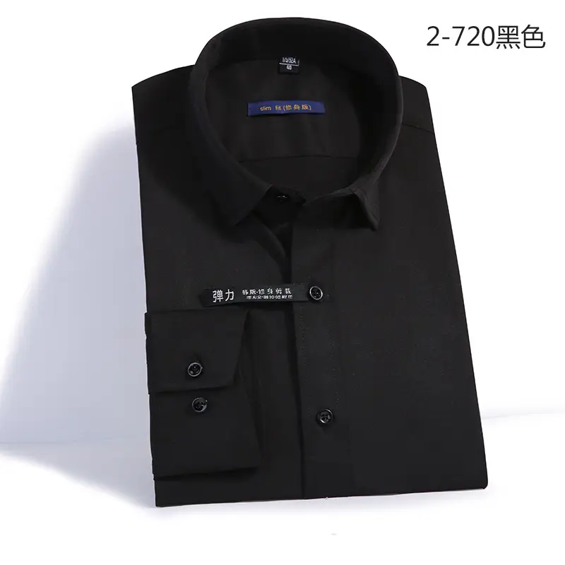 Men's Long Sleeve Black Business Shirt 2-720 Black - Image 7