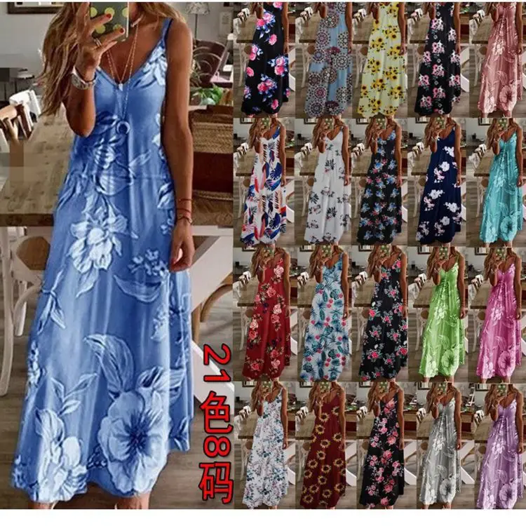 2021 Purple Floral Spaghetti Strap Summer Dress - Image 12