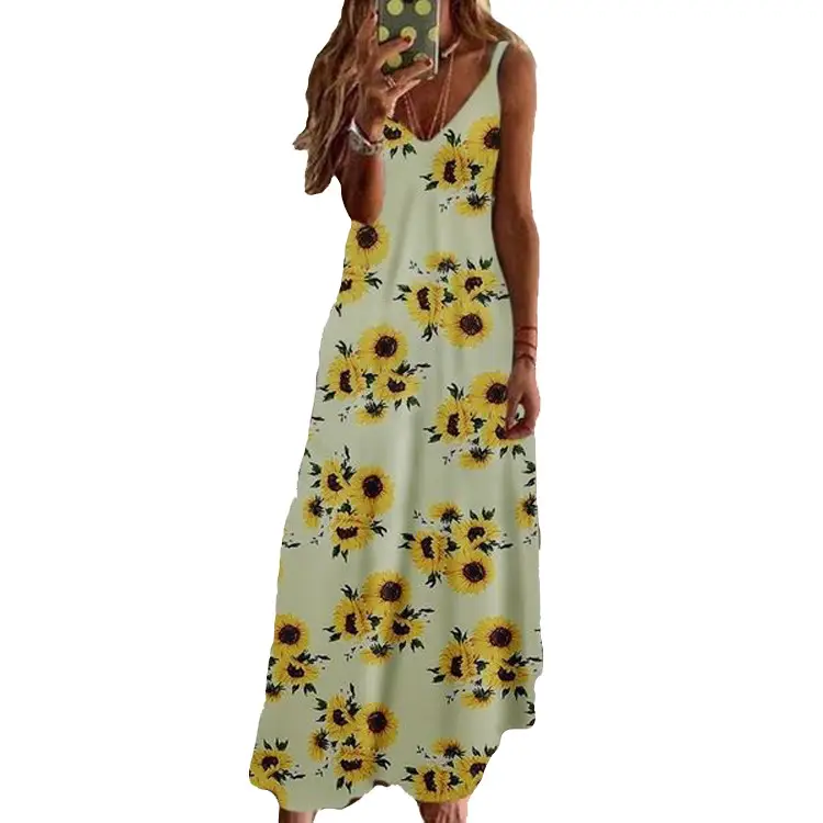 2021 Purple Floral Spaghetti Strap Summer Dress - Image 15