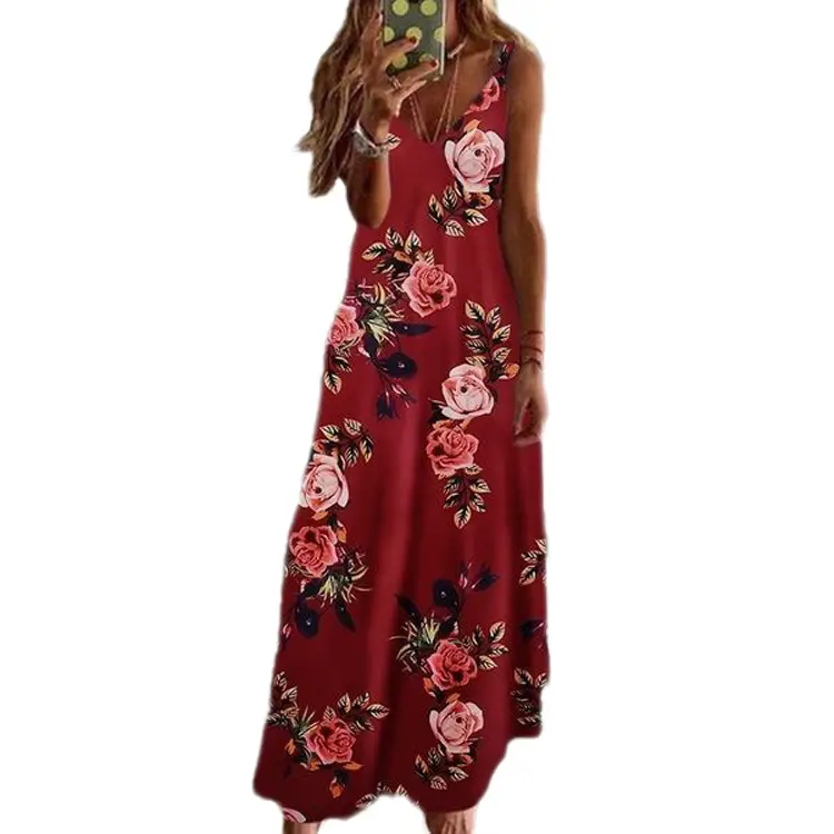 2021 Purple Floral Spaghetti Strap Summer Dress - Image 2