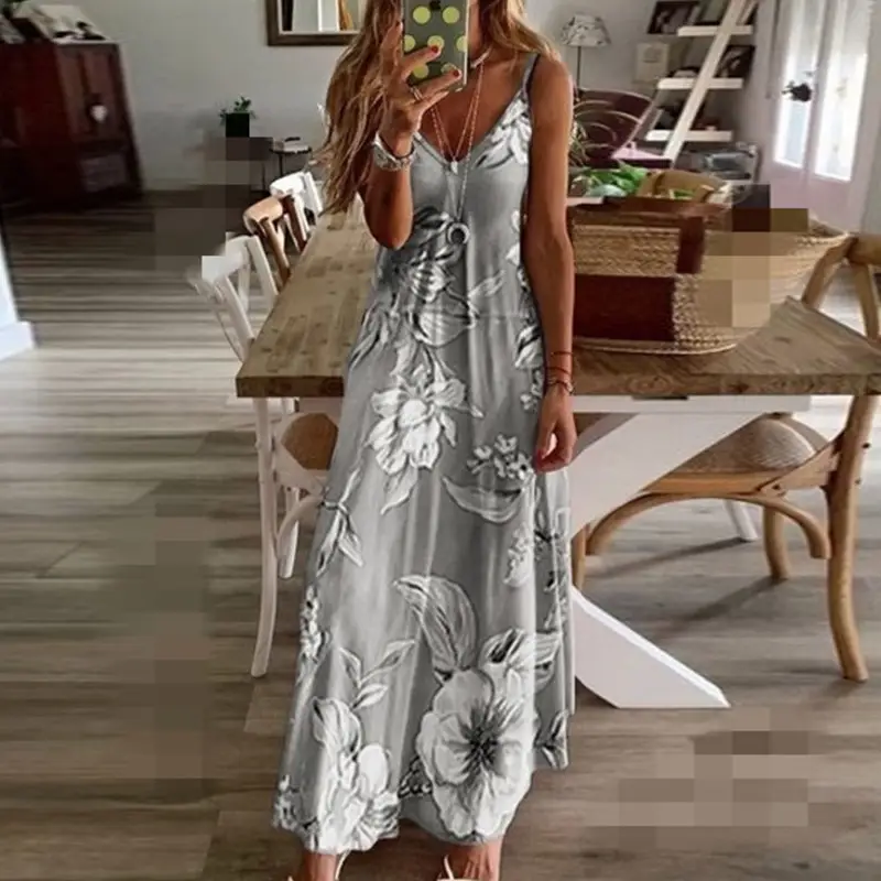 2021 Purple Floral Spaghetti Strap Summer Dress - Image 4