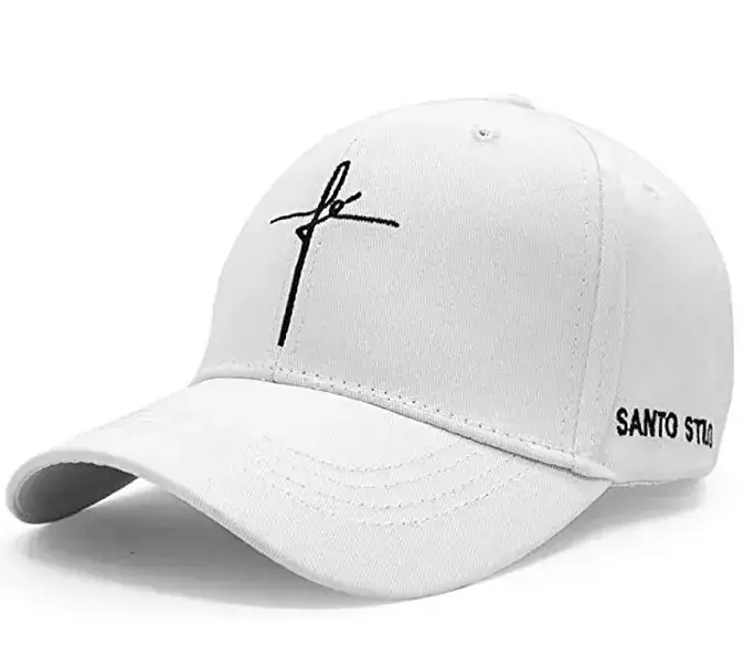 Men White Cross Stitch Cap with "Santo Stic" Brand - Image 2