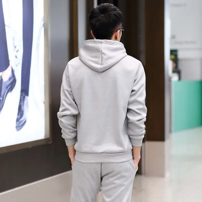Men's 2020 Spring Hooded Sweatshirt & Pants Set Grey - Image 6