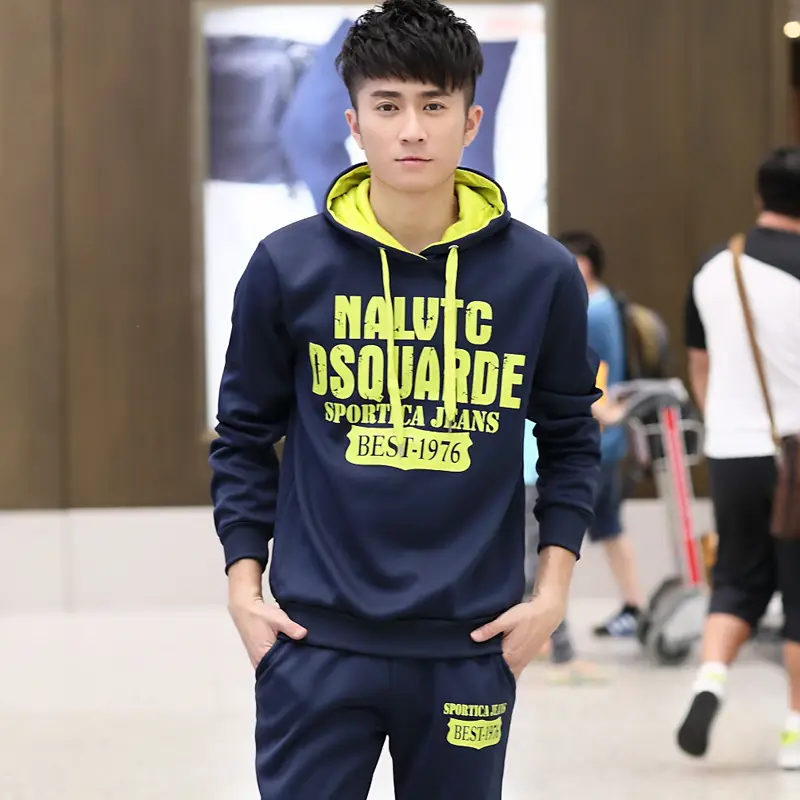 Men's 2020 Spring Hooded Sweatshirt & Pants Set Grey - Image 7