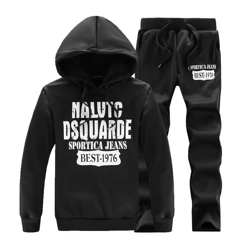 Men's 2020 Spring Hooded Sweatshirt & Pants Set Grey - Image 2