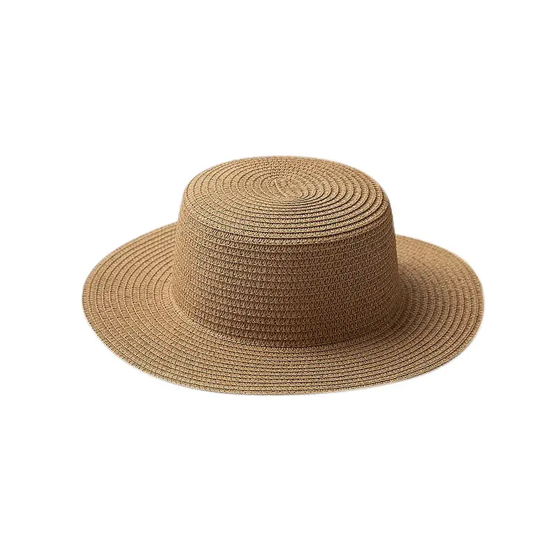 Men Straw Sun Hat Flat Design Wooden Base