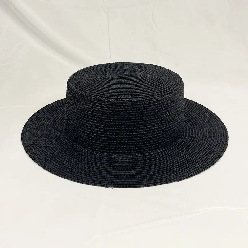 Men Straw Sun Hat Flat Design Wooden Base