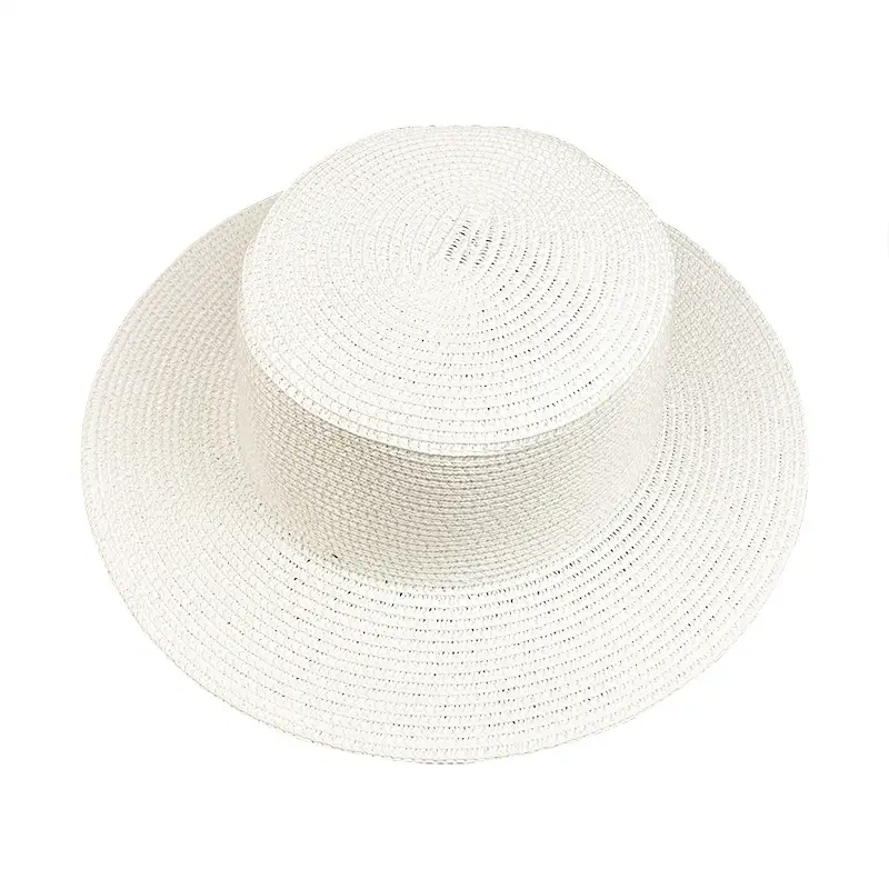 Men Straw Sun Hat Flat Design Wooden Base