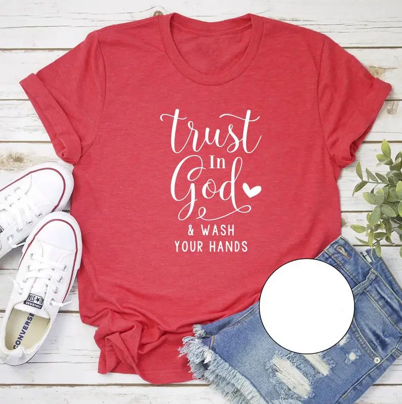 Red T-Shirt "Trust in God" Short Sleeve - Image 4
