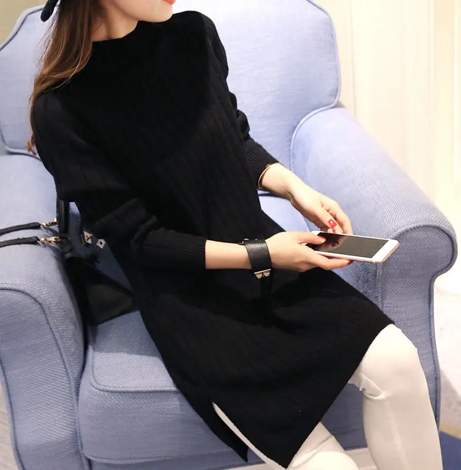 Women Pink Knit Half-Turtleneck Sweater Dress — feature 10