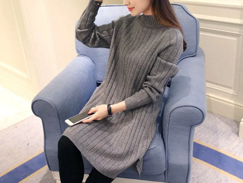 Women Pink Knit Half-Turtleneck Sweater Dress — feature 11